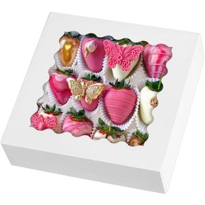9" x 9" x 2.5" Pie Boxes, 20 Pack Auto Pop-up Chocolate Covered Strawberry Boxes White Bakery Boxes with Window for Cookies, Treats, Pastry, Breakable Heart, Donuts, Muffins
