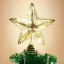 Christmas Tree Star Topper 10" Silver Christmas Tree Topper with Warm White LED Lights, Xmas Tree Topper Star Battery Powered Ornaments for Holiday Xmas Decorations, Home Party Decor