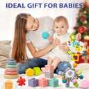Baby Toys 6 to 12 Months, 5 In 1 Montessori Toys for 1 Year Old, Incl Travel Pull String Toy & Rattle Teether & Stacking Baby Block & Soft Infant Ring & Sensory Ball for Toddler 0-3-6-9-12 Month