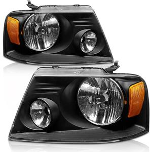 for 2004-2008 F150 Headlights Assembly compatible with 2004 2005 2006 2007 2008 Ford F150/06-08 Lincoln Mark LT Pickup Black Housing Amber Reflector Replacement Driver & Passenger Side