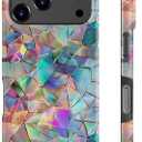 MERRO for iPhone 17 Pro Case - Wireless Charging Compatible - Dual-Layer Hard Shell & Silicone Cover - Protective Phone Case with Cute Wildflower Designs for Women - Prismatic Mosaic