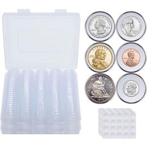 240 pcs 30mm Coin Capsules Coin Holders for Collectors, with Foam Gasket and Plastic Storage Organizer Box, 6 Sizes (17.9/19.1/21.2/24.3/26.5/30mm) Coin Case for Coin Collection Supplies (White)