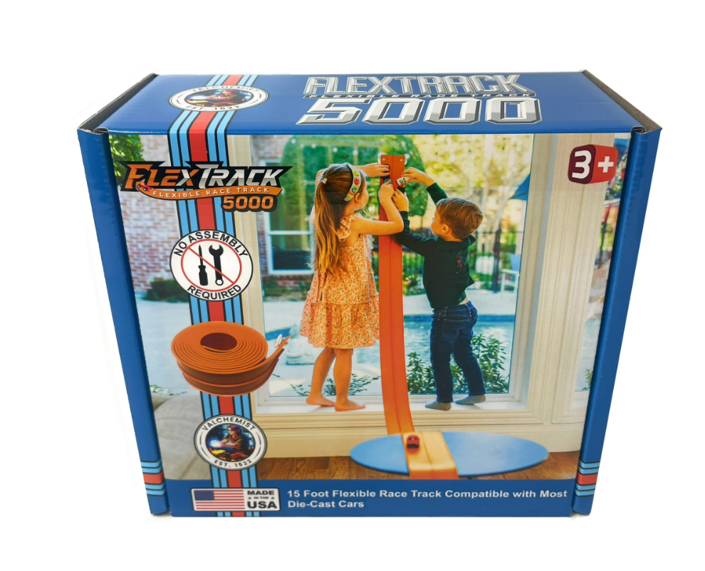 15Ft Flexible Race Car Track for Kids with Suction Cups Compatible with Hot Wheels and Diecast 1/64th Cars for Ages 3 & Up Blue Gray Orange Red Classic Long Rolls Up Portable Racetrack (Orange)