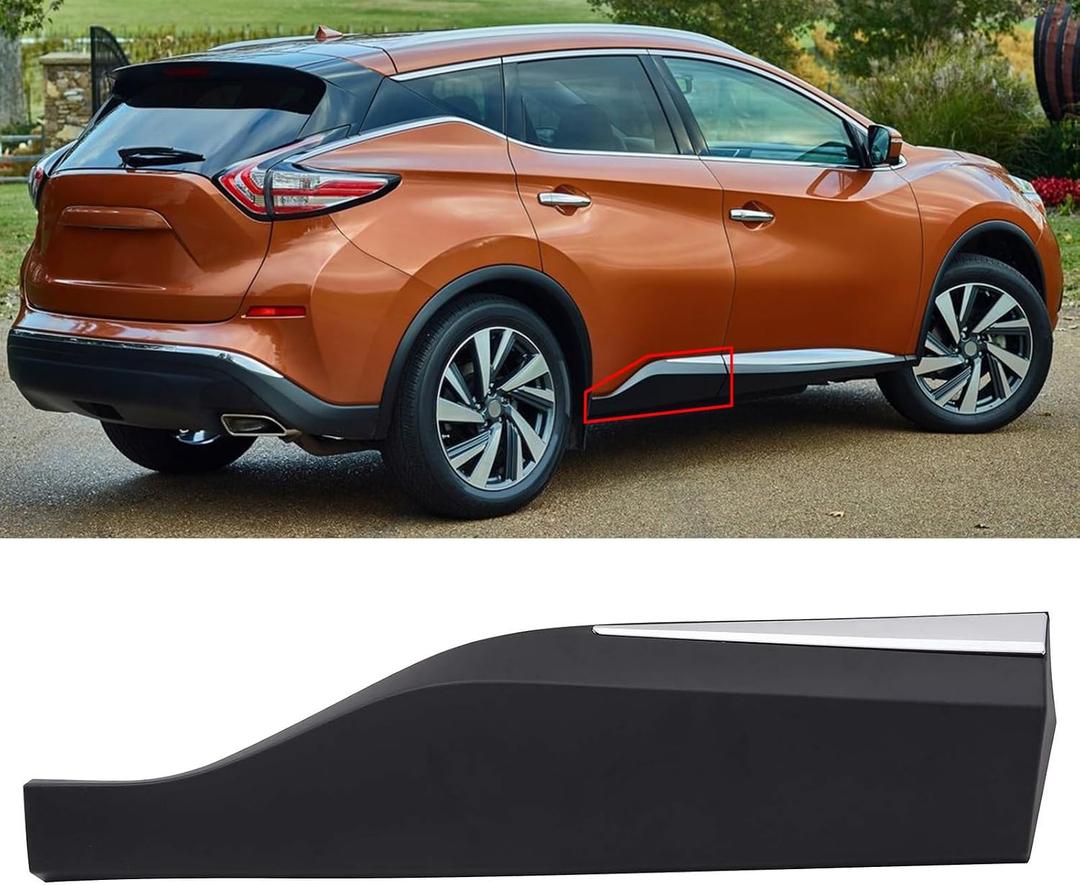 Rear Door Lower Molding Trim Panel with Chrome Trim Fit for Nissan Murano 2015 2016 2017 2018 2019 2020 2021 2022 2023, Right Passenger Side