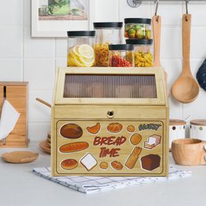 Upgraded Bread Box for Kitchen Countertop, Double Layer Bread Storage Container, Wooden Bread Storage Bin, Bread Boxes for Kitchen Counter Corner, Cabinet, Pantry, Cupboard (Raw Wood)
