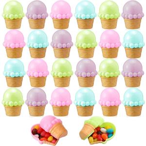 Amyhill 24 Pcs Plastic Fillable Ice Cream Cones Containers Bulk 2.5" Empty Cones Shaped Containers for Ice Cream Drip Theme Party Dly Crafts Party Favors Gift Basket Stuffers Birthday Prizes