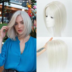 Hair Toppers For Women Platinum Blonde Color Real Human Hair Natural Looking Toppers HairPieces For Women Solve Slightly Hair Loosing