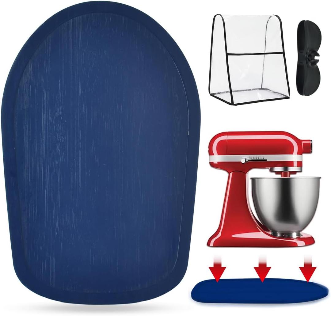 Mixer Slider Mat for KitchenAid 4.5-5 Qt Tilt-Head Stand Mixer,Appliance Sliding Mat for Kitchenaid Artisan,Kitchen Appliance Accessory Set: Bamboo Sliding Mat, Protective Cover & Cord Organizerblue