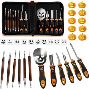 Pumpkin Carving Kit  Professional Heavy Duty Stainless Steel Pumpkin Carving Tools Set with Stencils and Carrying Case for Halloween Pumpkin Lantern Decorations