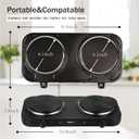 Countertop Double Cast Iron Burner 1800 Watts Electric Hot Plate with Adjustable Temperature 6.1" Cooktop for Dorm, Office, Home, Camp, Compatible for All Cookwares
