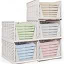 5XL Stackable Plastic Storage Basket,Closet Storage Bins for Clothes Sweater Organizer for Closet Folding Closet Organizers and Storage Closet Shelf Storage Container for Cupboard Bedroom, 17"L x 13"W x 9.6"H