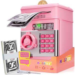 Kids Piggy Bank for Girls - Toys for 5 6 7 8 9 10 Year Old Girl Birthday Gifts - Electronic Piggy Bank ATM Machine Money Safe for Kids Toys Age 6-8-10 (Pink)