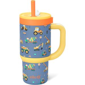 Ello Oasis 14oz Stainless Steel Toddler Tumbler with Handle & Retracting Straw, 100% Leakproof, Double-Wall Vacuum Insulated, Kids Water Bottle for School, BPA Free, Dishwasher Safe, Construction