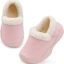 L-RUN Toddler Slippers Boys Girls Winter Warm Shoes Soft-Soled Plush-Lined Slip-on Kids Winter Footwear Wide House Shoes (Pink)