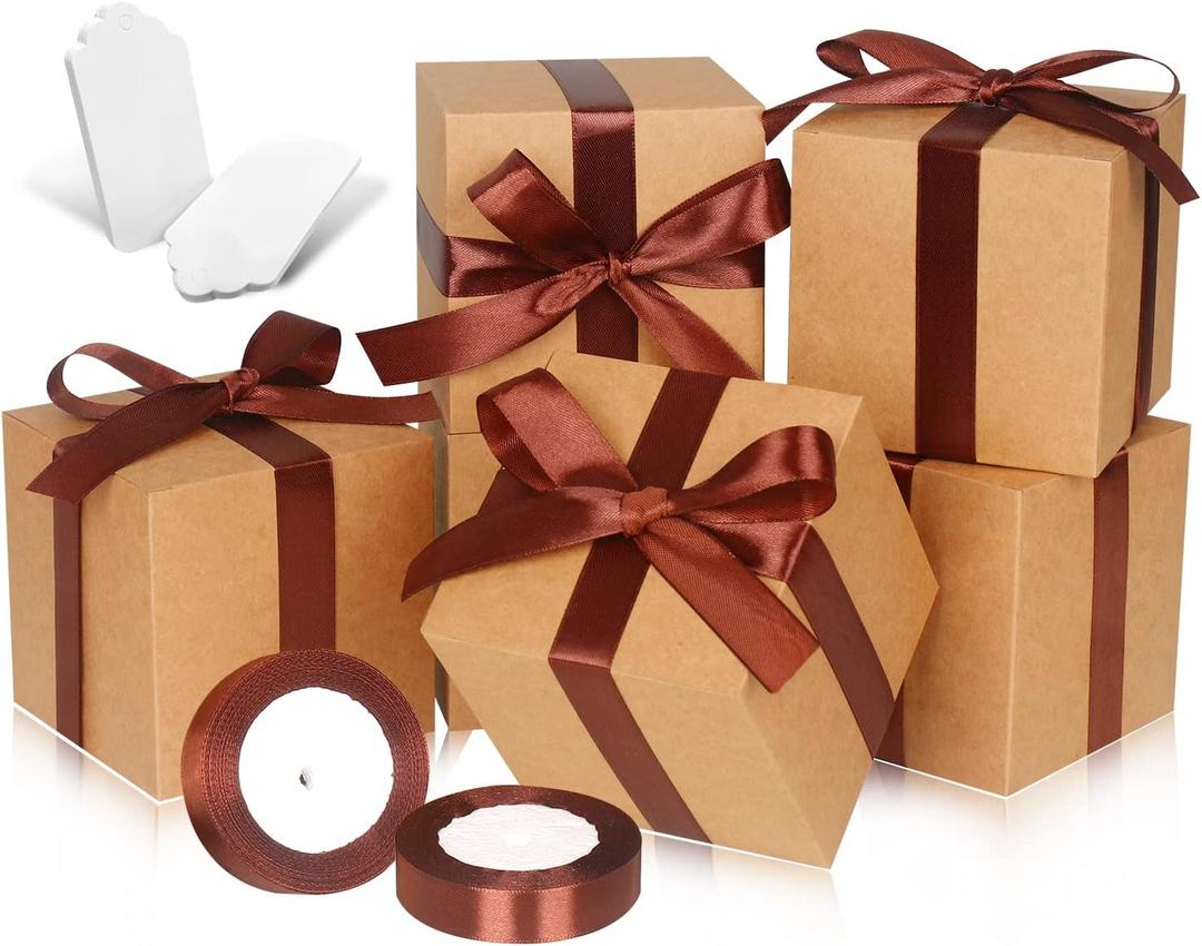 100 Pack Small Gift Boxes, 4x4x4 Inches Favor Boxes Brown Paper Gift Boxes with Lids for Presents, Crafting, Cupcake Boxes, Gifts, Candy Boxes for Wedding Party Bridal Shower Baby Shower Favors