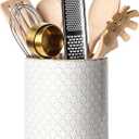 LE TAUCI Utensil Holder, 7.1" Ceramic Kitchen Utensil Holder for Counter top, Embossed Cooking Utensil Organizer for Spatula & Spoon, Kitchen Decor, Set of 1, Arctic White,Fireworks