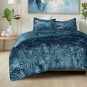 Comfort Spaces Juliette Luxe Comforter Set Velvet Lush with Soft Brushed Microfiber Reverse, All Season Cozy Velvet Bedding Sets, Fluffy Comforter Bed Set, Matching Sham, Teal Twin/Twin XL 2 Piece