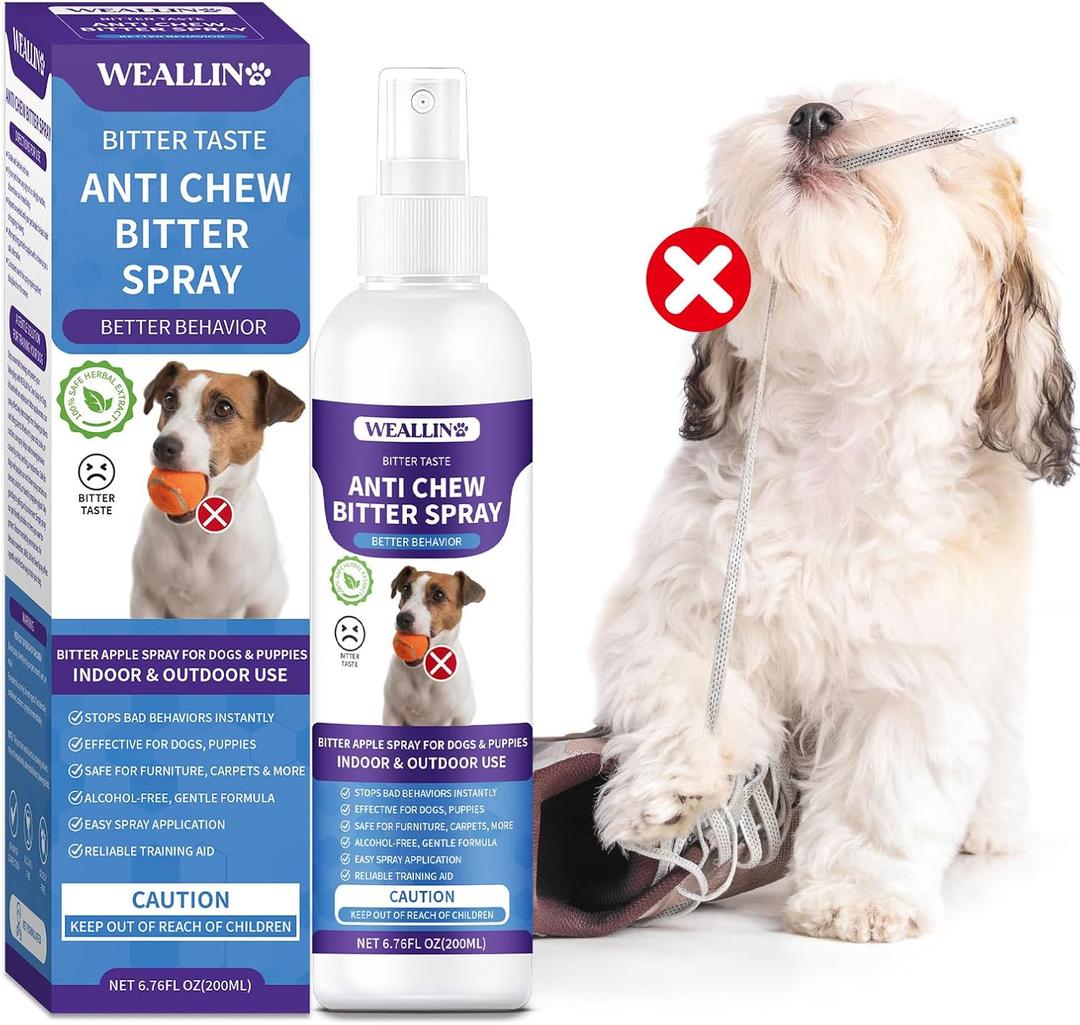 No Chew Spray for Dogs - 6.76 Fl Oz, Bitter Apple Spray for Dogs, Dog Deterrent Spray, Stops Chewing and Licking, Protects Furniture, Prevents Wound Licking, Non-Toxic, Alcohol-Free