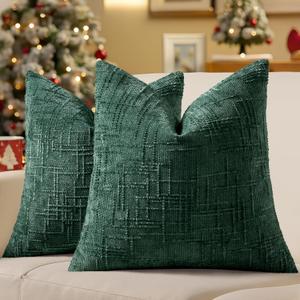 decorUhome Spring Green Chenille Throw Pillow Covers 18x18 Set of 2 Textured Slubby Couch Pillow Covers Farmhouse Accent Modern Neutral Decorative Pillow Cases for Bed Sofa Living Room