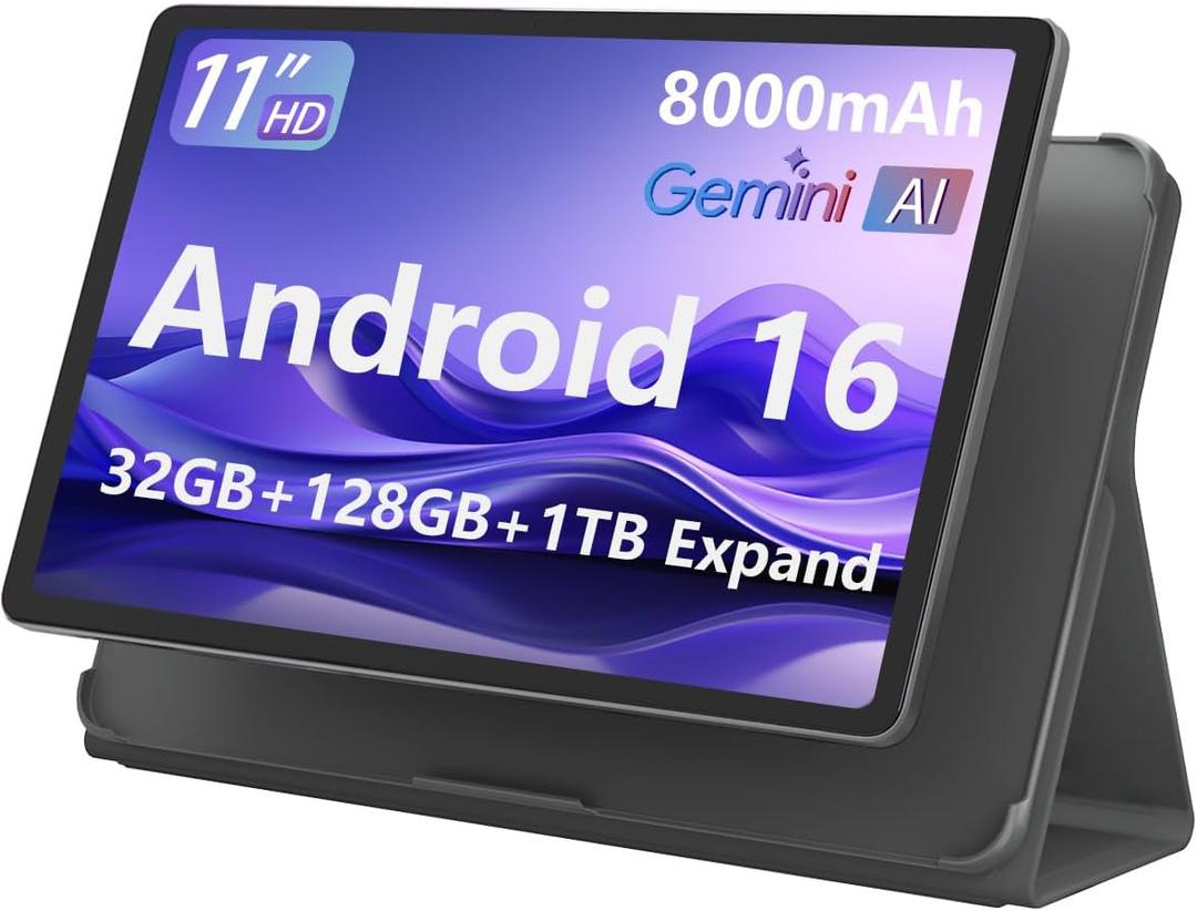 11-inch Android 16 Tablet, 32GB RAM + 128GB ROM (1TB Expand), T7280 Octa-Core 2.2GHz Processor, 90Hz FHD+ IPS Display, 8000mAh Battery, Gemini AI, Face ID, Dual Speakers, Fast Charging (Black)