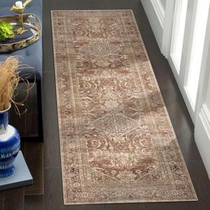 vivorug Machine Washable Runner Rug, 2' x 7', Entryway Rug Hallway Runner Rug, Vintage Inspired Rug, Rust/Antique