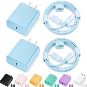 iPhone Charger Fast Charging,[MFi Certified] 2Pack 20W Type C Fast Charger Block with [10FT&6FT] USB C to Lightning Cable Compatible for iPhone 14/13/12/11 Pro Max/Xs Max/XR/X,iPad (Blue)