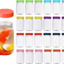 Plastic Mason Jars 16oz Storage Jars with Colorful Screw On Lid Empty Storage Containers Airtight Leak-Proof Food Jars for Kitchen and Home (24 Pack)