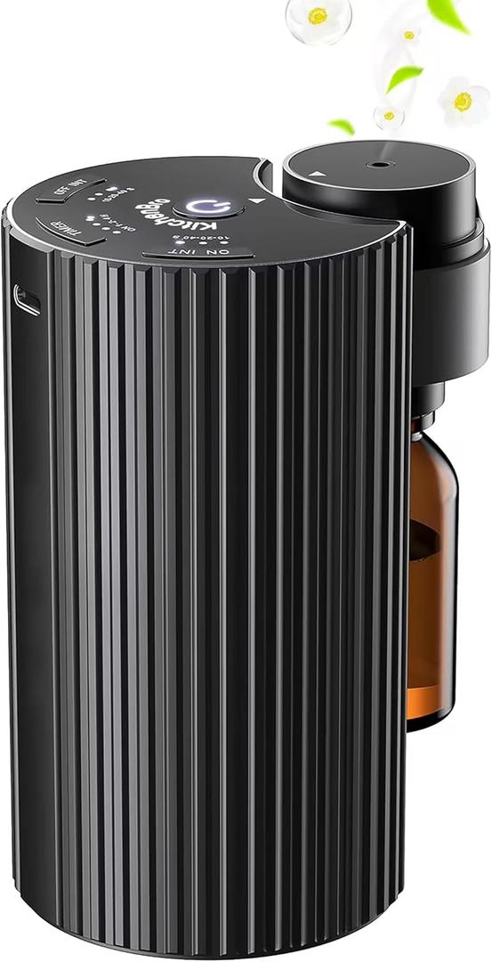 Waterless Diffuser for Essential Oils Smart Tech Waterless Nebulizer Rechargeble Battery Powered Portable for Home Car Office(Upgraded) (Glaze Black)