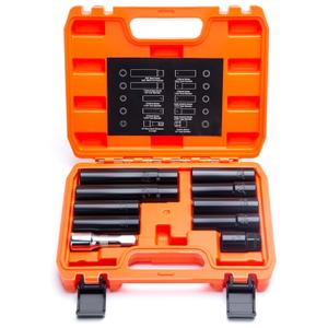 Dynofit Spline Lug Nuts Socket Set (10Pcs) with 1/2" Drive Impact Square End for Spline & Hex Wheel Lock Removal - Fits 5,6,7,10,12 Point Tuner Lug Nuts