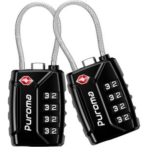 Puroma 2 Pack TSA Approved Luggage Locks, 4 Digit Combination Travel Locks Resettable Code Lock with Zinc Alloy Body for Suitcase, Toolbox, Backpack, Bag, Gym Locker (Black)