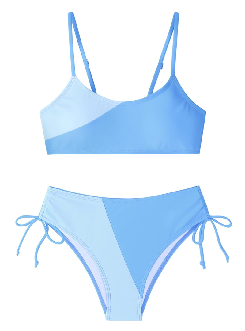 FoWear Girls Swimsuits Bikini Set 2 Pieces Color Block Bikini with Adjustable Shoulder Strap Girls Bathing Suit 10-12Y