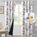 H.VERSAILTEX 100% Blackout Curtains 84 inch Length 2 Panels Set Cattleya Floral Printed Drapes Leah Floral Thermal Curtains for Bedroom with Black Liner Sound Proof Curtains, Grey and Yellow