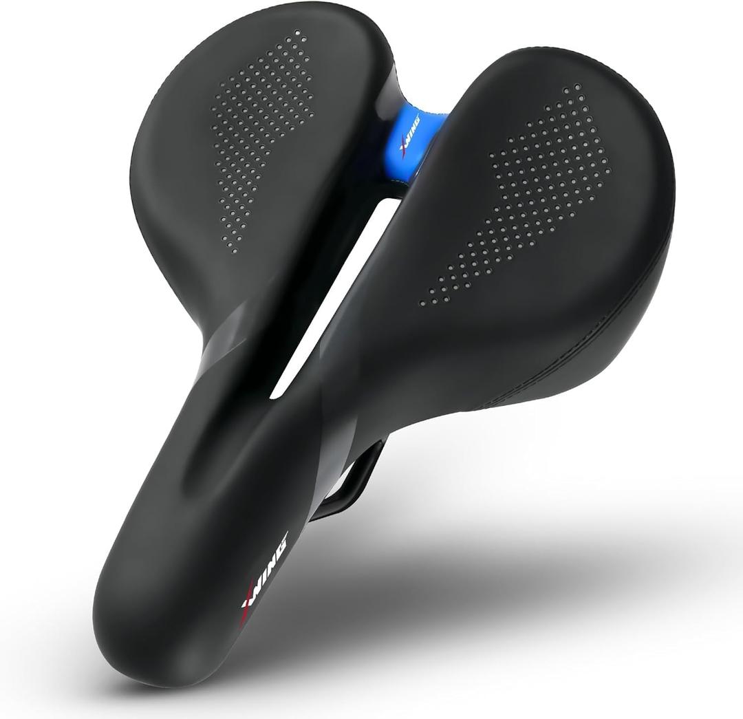 X WING Comfort Bike Seat for Men and Women with Innovative 5-Zone-Concept  Winged Bicycle Saddle with Memory Foam  Exercise Bike Seat for City, MTB & Trekking Bikes (Blue)