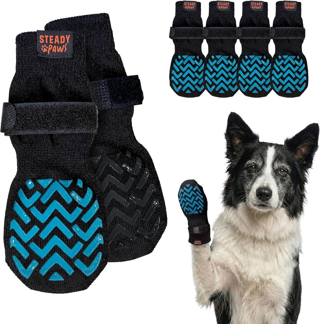 Anti-Slip Socks for Dogs - Breathable & Washable Non Slip Grippy Socks, Rubberized Paw & Adjustable Strap, Secure Fit to Prevent Slipping, Paw Protection for Senior Dogs, 4 Pack (Size L)