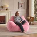 Oversized Fluffy Bean Bag Chair with Armrests, Giant Soft Plush Lazy Sofa, Comfortable Single Cloud Floor Couch for Adults, Accent Chair for Living Room Bedroom Dorm (Pink)