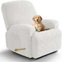VANSOFY Recliner Chair Covers, 4-Pieces Stretch Recliner Cover Jacquard Soft Reclining Chair Slipcover Furniture Protector with Elastic Bottom for Lazy Boy Recliner(Porcelain White) (1 Seat)