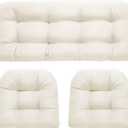 DANGHOOGY Wicker Chair Cushions, Waterproof Outdoor Loveseat Cushions for Patio Furniture, 3 Pieces Wicker Furniture Cushions, 1 Loveseat and 2 U-Shaped Cushions, Cream