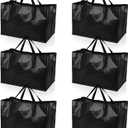 Shappy 6 Pieces Extra Large Reusable Shopping Grocery Bags with Handles Colorful Woven Plastic Waterproof Tote Bags