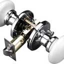 NCL White Door Knobs, Bright Chrome Keyless Door Handles, Porcelain Door Levers, Interior Bath Door Knob