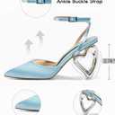 Coutgo Womens Kitten Heels Closed Pointed Toe Heart Heel Ankle Strap Satin Pumps Wedding Prom Dress Valentine Shoes, Size 8