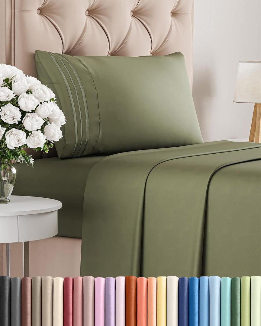 Twin XL Size 3 Piece Sheet Set - Comfy Breathable & Cooling Bed Sheets Set - Hotel Luxury Bedding for Women, Men, Kids, Teens, Boys & Girls - Deep Pockets, Soft, Wrinkle Free - Oeko-Tex - Sage Green