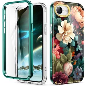 Cute Flower Case for iPhone 17e/16e 6.1 inch Built with Screen Protector, Lightweight and Stylish Full Body Shockproof Protective Rugged TPU Case for Women/Girls
