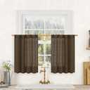 LAMIT 36 Inch Length Linen Curtains for Small Windows, Semi Sheer Light Filtering Panels Back Tab and Rod Pocket Neutral Drapes for Basement/Window/Loft Room, Dark Brown, 2 Panels, 34 x 36 Inch