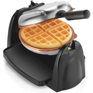 Hamilton Beach Belgian Waffle Maker with Removable PFAS-Free Durathon Nonstick Coated Plates, Easy Flip, Ceramic Grids, Black (26031)