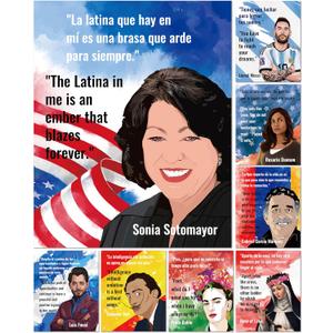 Fiupan Spanish English Hispanic Heritage Month Poster, 8Pcs Back to School Celebrity Motivational Quotes Classroom Poster Set, Festival Celebration Unframed Art for School Office (Dark Blue & Red)
