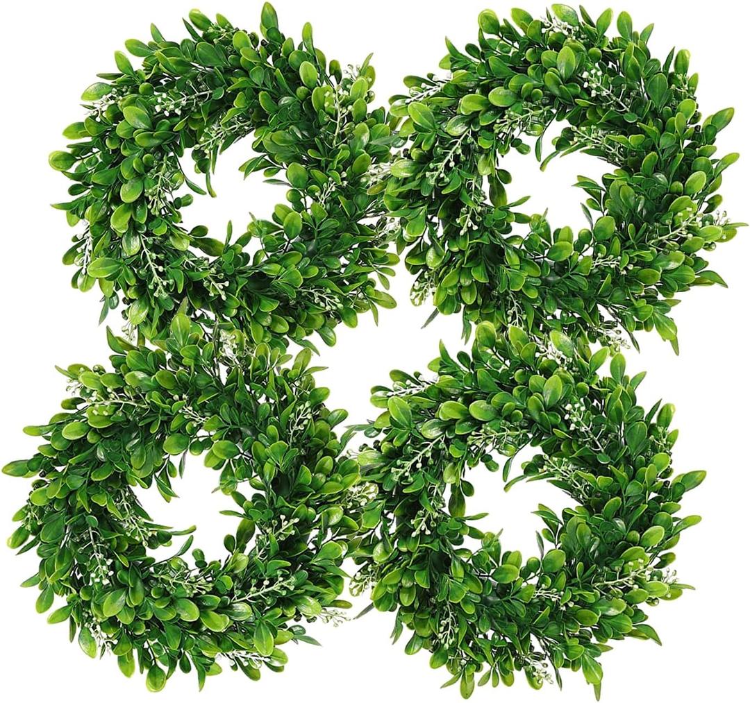 LSKYTOP 4 Pcs Boxwood Wreath with Artificial Green Leaves Door Wall Window Decoration,11Inch/PC