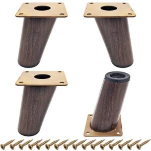 4 Inch Mid Century Modern Furniture Legs - 4 Pack Solid Wood Tapered Legs in Walnut Finish Replacement Sofa Legs for Couch, Bed, Dresser, TV Stand, Cabinet (Hardware Included)