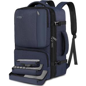 Vancropak Carry on Backpack, 47L Expandable Extra Large Travel Backpack with 3 Packing Cubes, Flight Approved Water Resistant Luggage Suitcase Weekend Duffle Bag Overnight Daypack for Men Women, Blue