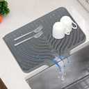 Silicone Dish Drying Mat for Kitchen Counter, With Built-in Drain Lip, 14.7"x10.2", Food-Grade Silicone, Compact Drainer Mat for Kitchen RV Campers Travel, Multi-Functional Use ( Grey) (Gray)