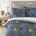 Levtex Home English Forest Navy Reversible Queen Duvet Cover Set (90x94in) with 2 Pillowcases (26x20in) - Floral Bedding - Navy, Green - Rayon Queen Size Duvet Cover Set - Soft, Pre-Washed